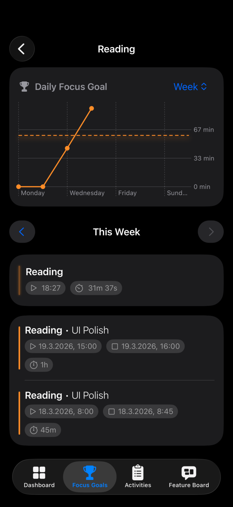 Focus Time – Track Time With A Tap. focusgoaldetailscreen